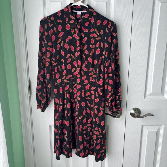 Diane von Furstenberg Chrissie Silk Dress Size 0 Black and Red Dark Romantic - Picture 3 of 8
